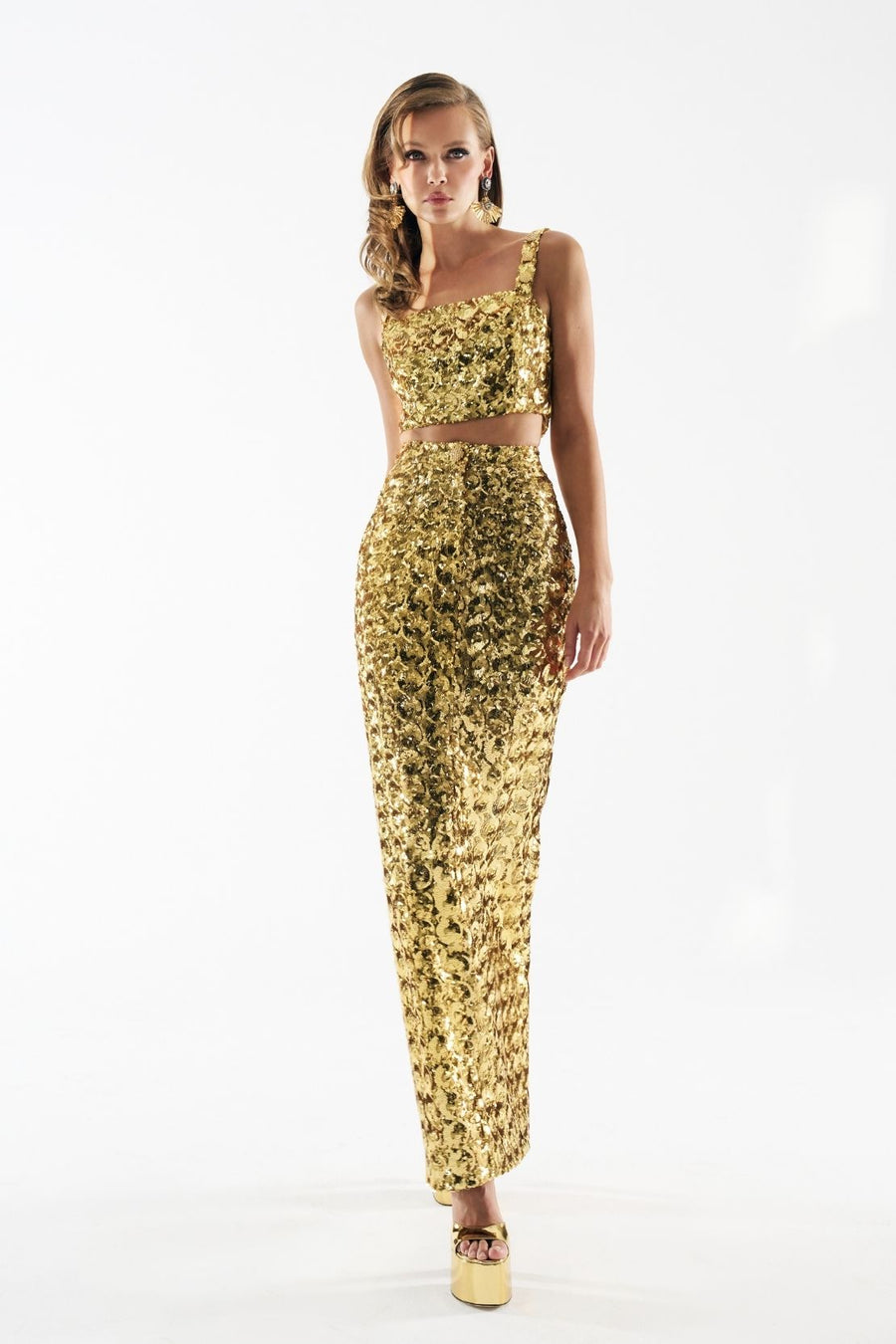 Gold Sequin Long Skirt