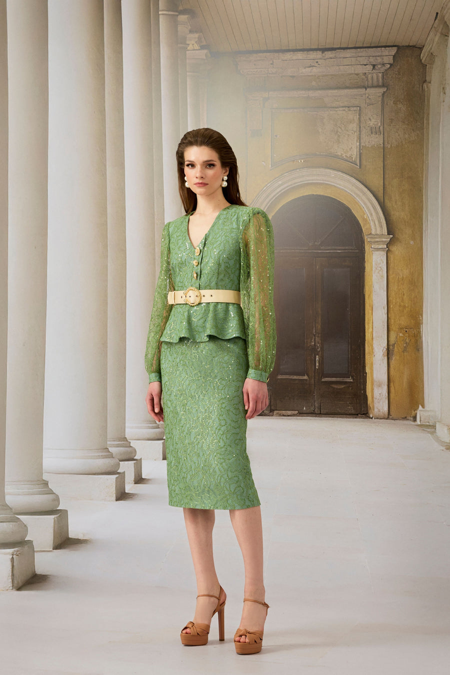 Green Lace Peplum Dress