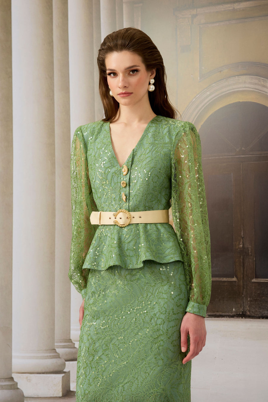 Green Lace Peplum Dress