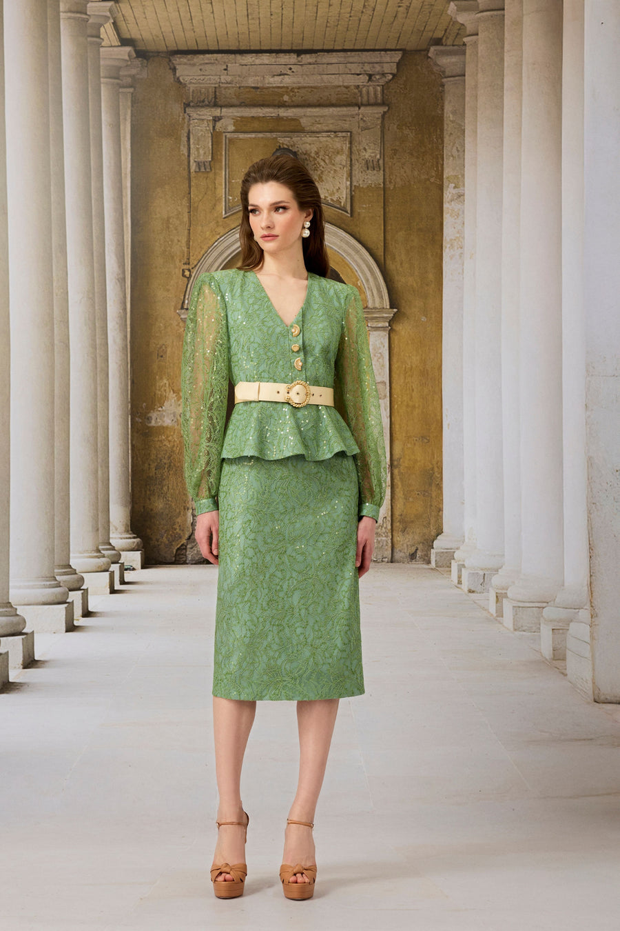 Green Lace Peplum Dress