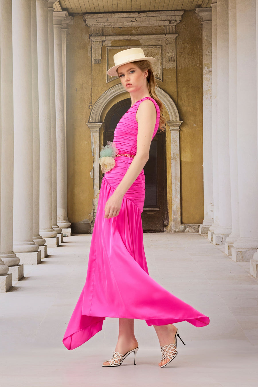 Fuşya Drape Detaylı Elbise