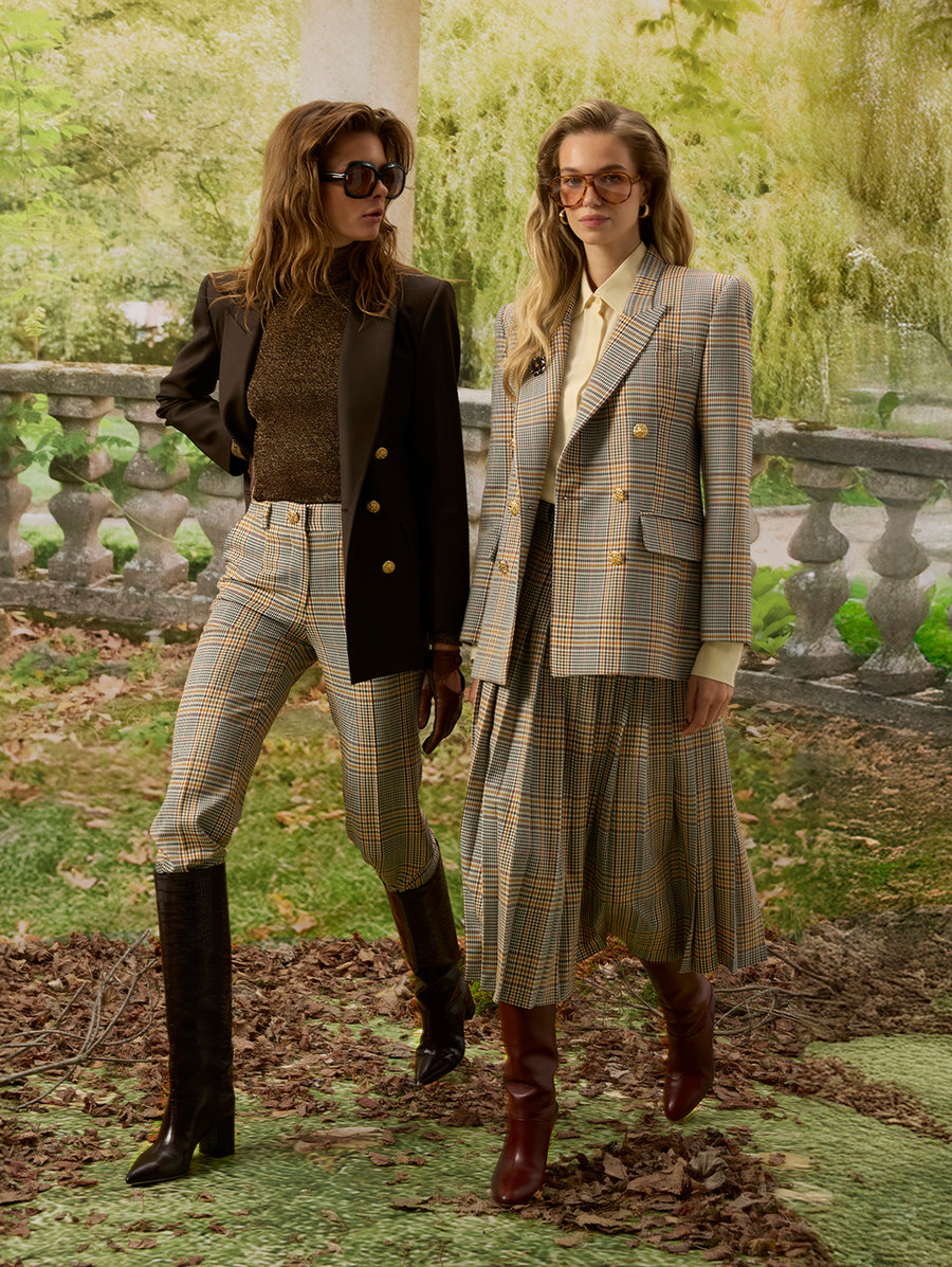 Brown Checkered Pleated Skirt