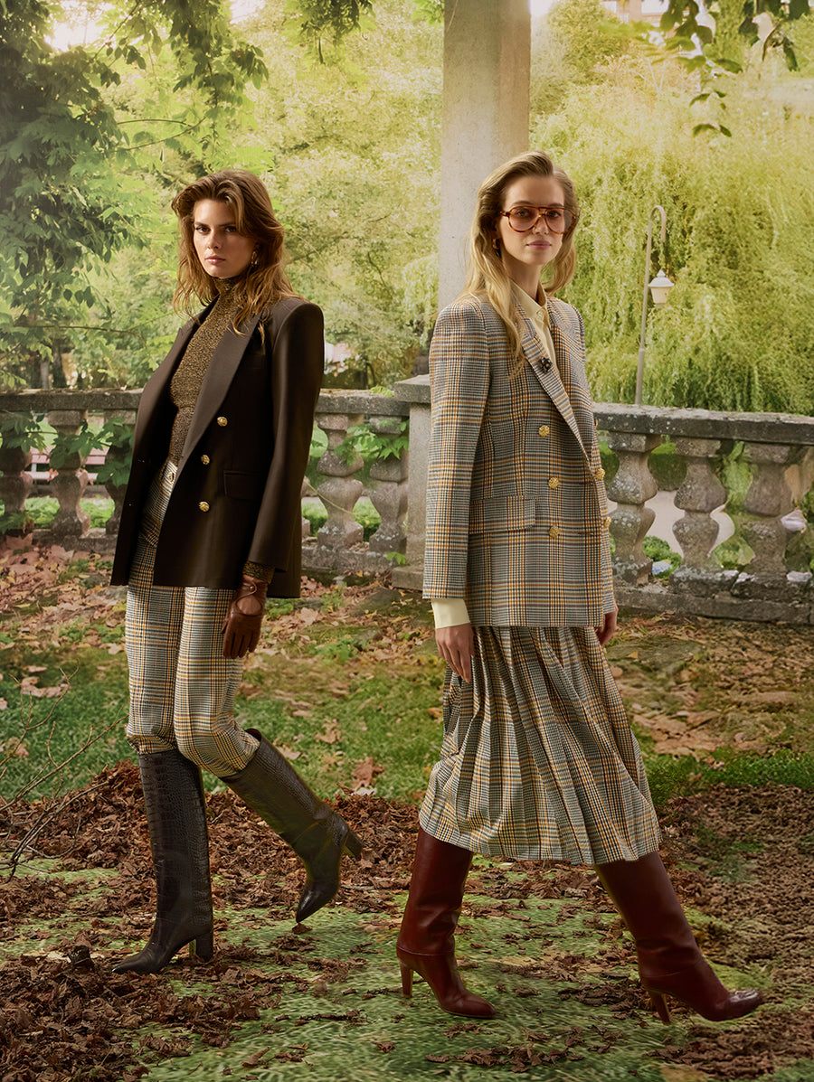Brown Checkered Pleated Skirt