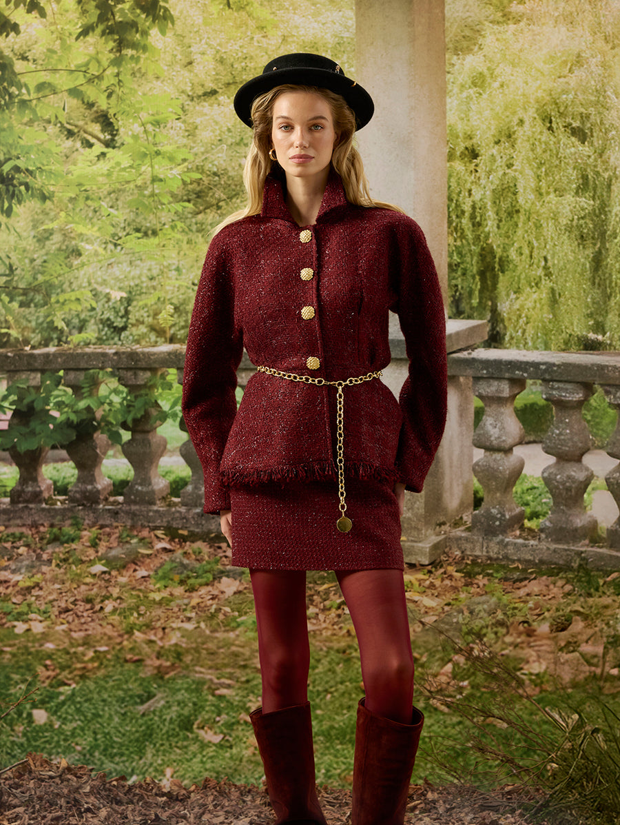 Burgundy Tweed Mini Skirt
