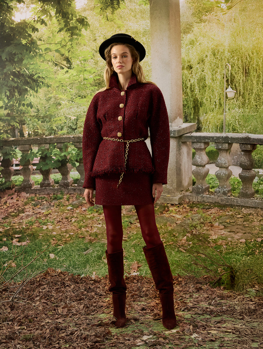 Burgundy Tweed Mini Skirt