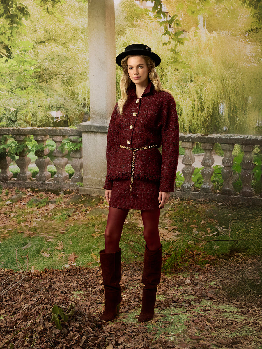 Burgundy Tweed Mini Skirt