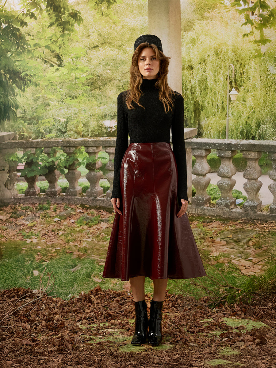 Burgundy Patent Leather Skirt