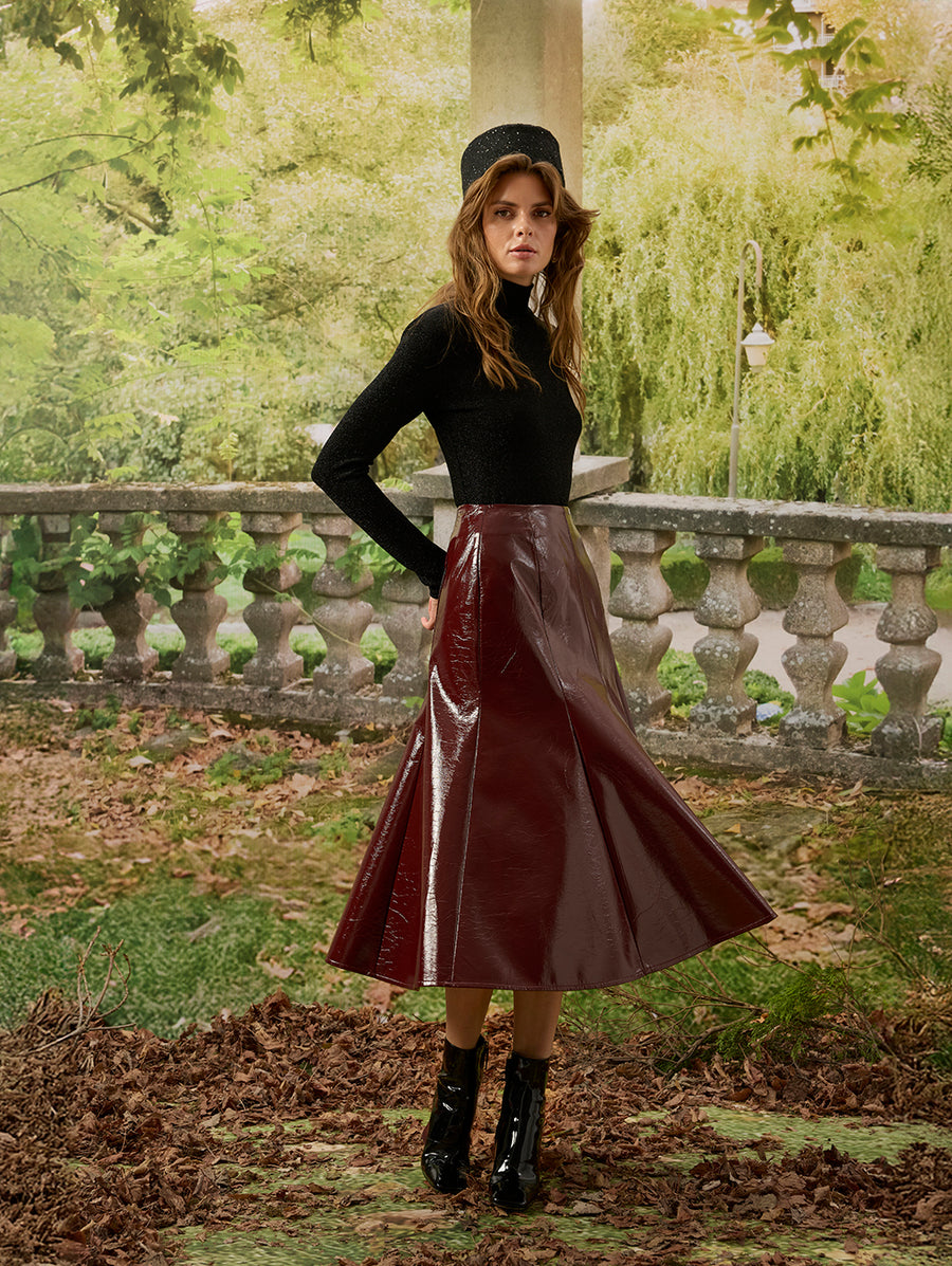 Burgundy Patent Leather Skirt
