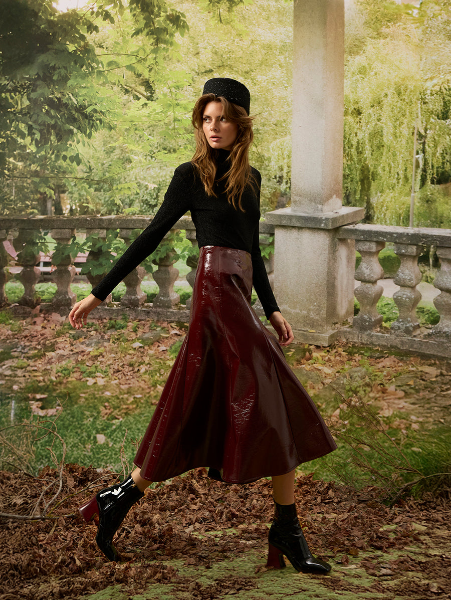 Burgundy Patent Leather Skirt