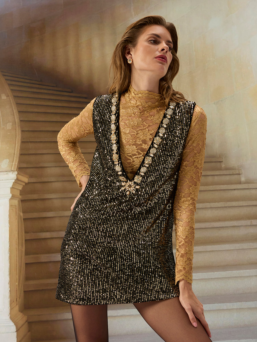 Velvet Sequin V-Neck Dress