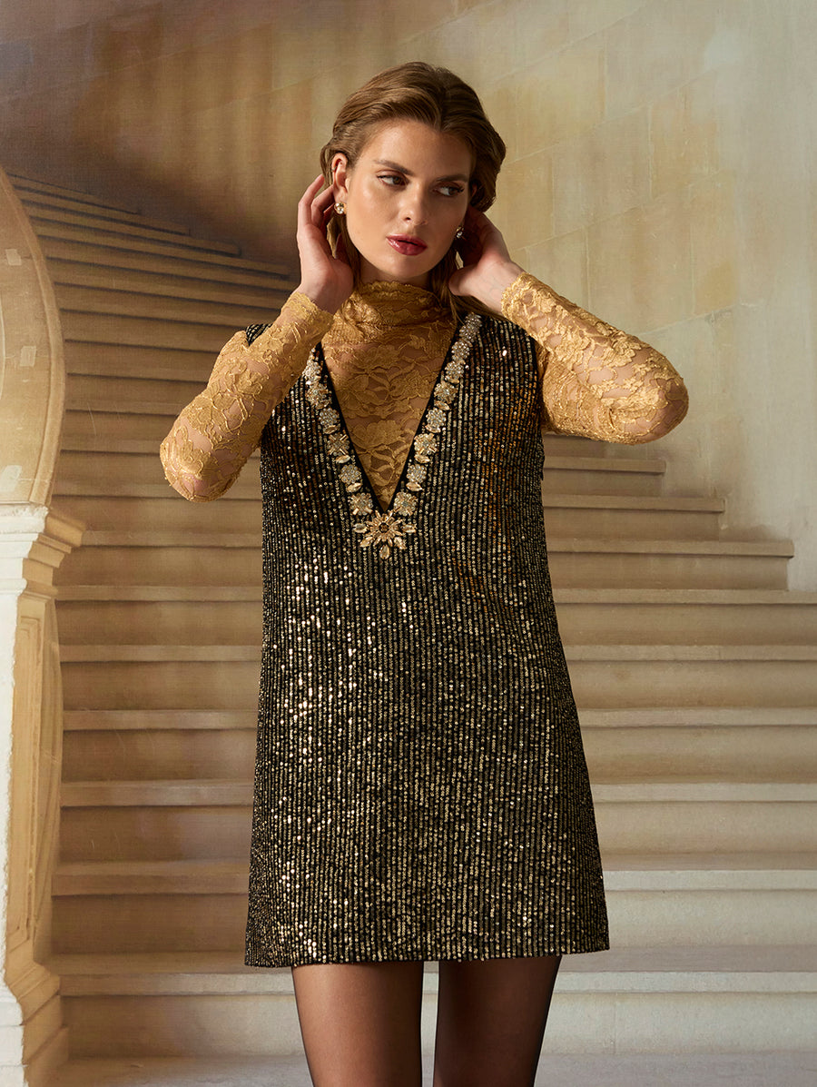 Velvet Sequin V-Neck Dress