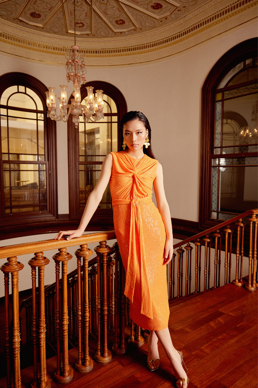 Orange Knot Sequin Dress