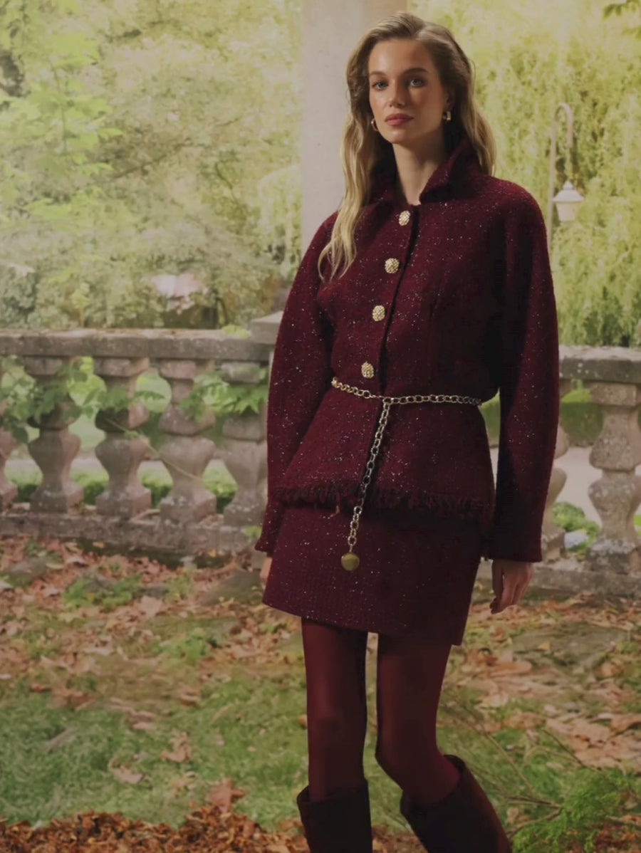 Burgundy Tweed Mini Skirt