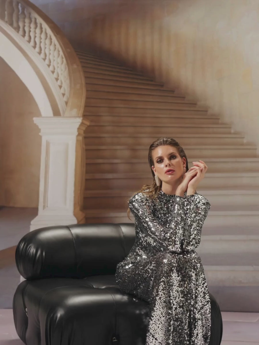 Silver Sequin Long Dress