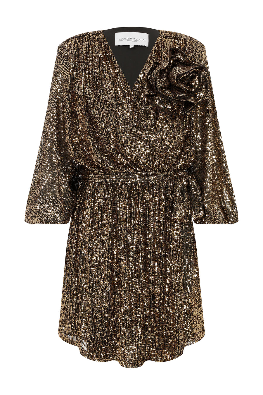 Soleil Gold Wrap-Over Sequin Dress