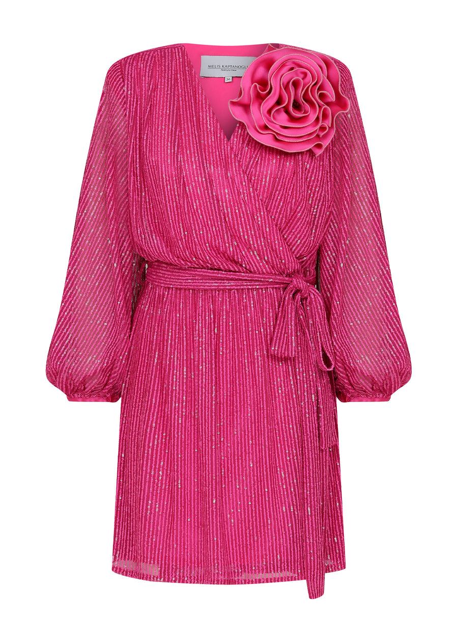 Ezgy Pink Wrap-Over Sequin Dress
